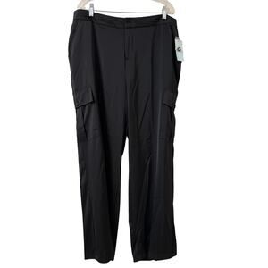 NWT Blue Sol Relaxed Fit, Size 14 Black Silky Cargo Pants, Pockets, Flat Front